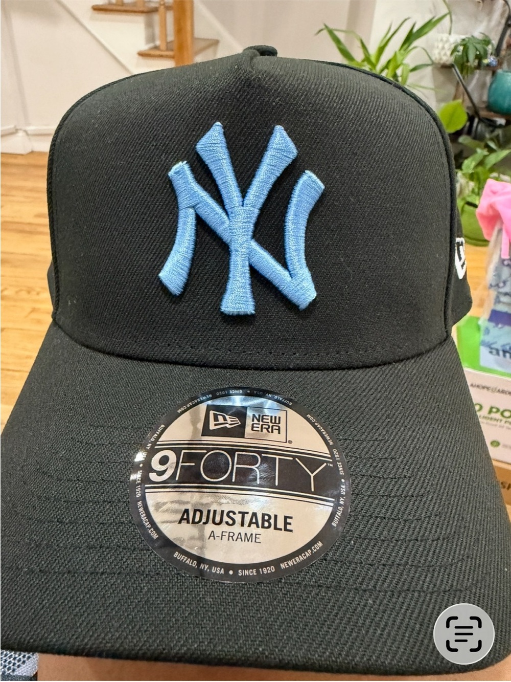 New Era Black Cap with Light Blue NY Logo